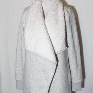 Abercrombie & Fitch Cream Sherpa Lined Grey Marled Open Front Jacket Medium